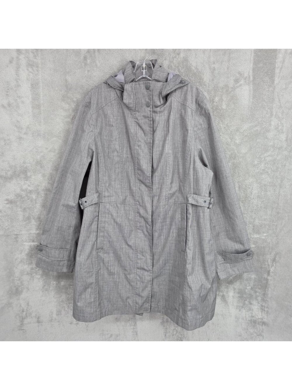 Kirkland Signature Trench Coat Rain Jacket XL Grey Full Zip Hood Outdoor Costco